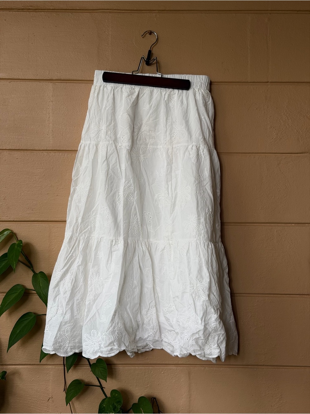 White Eyelet Tiered Maxi Skirt